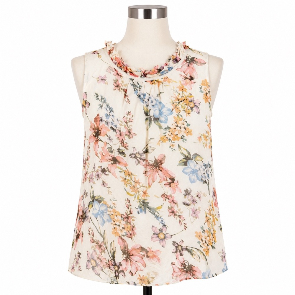 Elena Baldi 100% Silk Floral Blouse Womens M Made Italy Sleeveless‎ Luxury Top